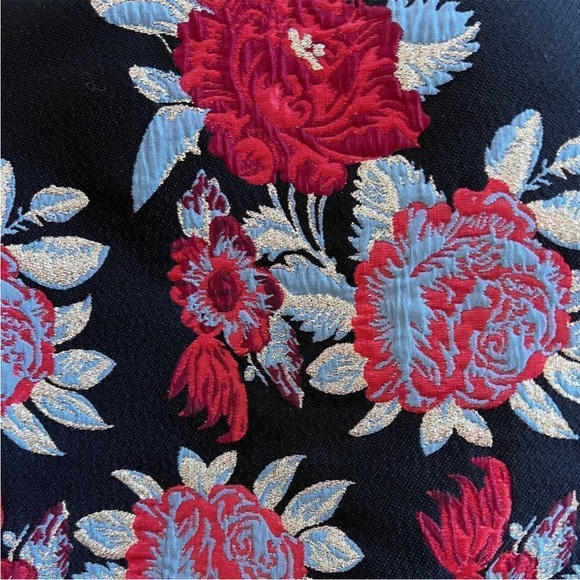 Lovers + Friends Allie Black Red Blue Floral Metallic Mini Off Shoulder Dress - Picture 2 of 8